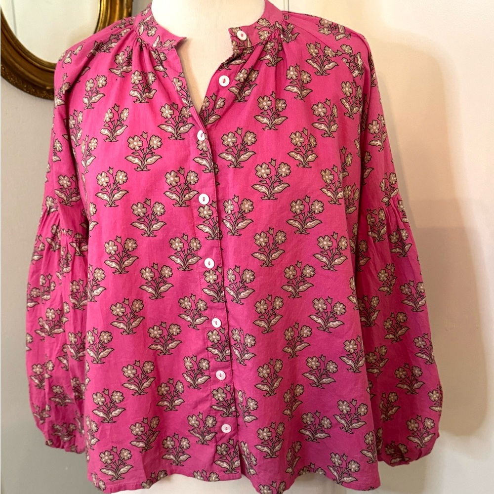 Olivia James The Label Emory Top Blouse botanical plum Floral XS Pink cottage - Picture 4 of 14